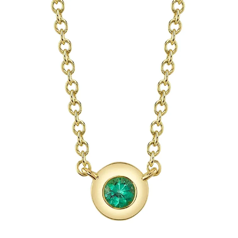 14K Gold 0.04 Carat Round Emerald Bezel Necklace