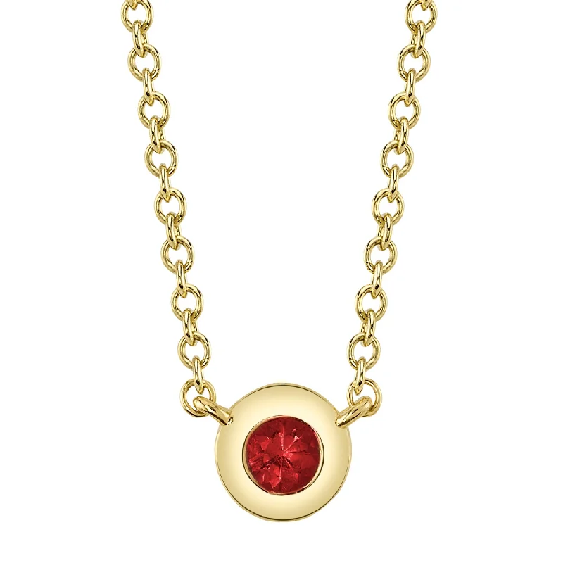 14K Gold 0.05 Carat Round Ruby Bezel Necklace