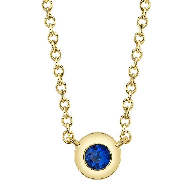 14K Gold 0.07 Carat Round Sapphire Bezel Necklace