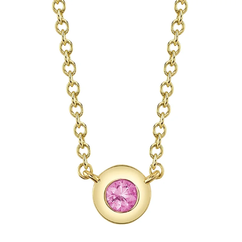 14K Gold 0.07 Carat Round Pink Sapphire Bezel Necklace