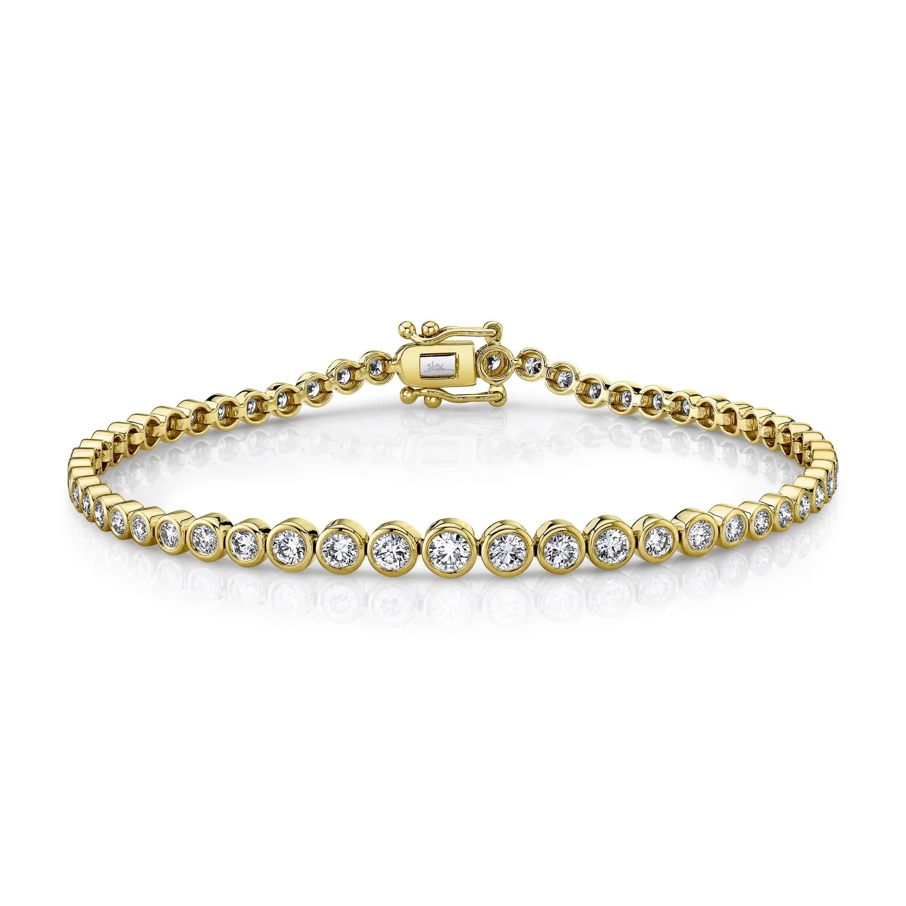 14K Gold 1.90 Carat Total Weight Round Diamond Bezel Tennis Bracelet