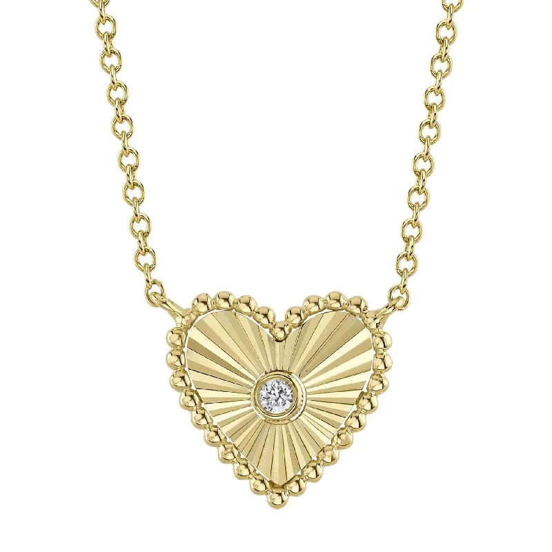 14K Gold Diamond Fluted Heart Necklace