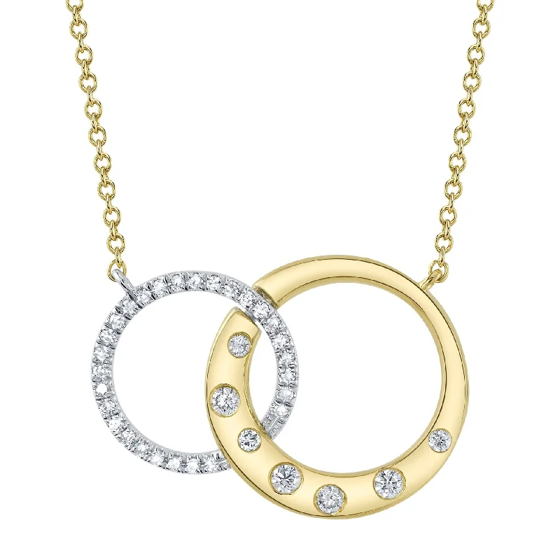 14K Gold Two-Tone Diamond Interlocking Circles Necklace