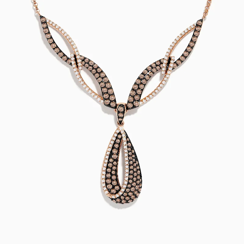 14K Rose Gold Espresso and White Diamond Drop Necklace