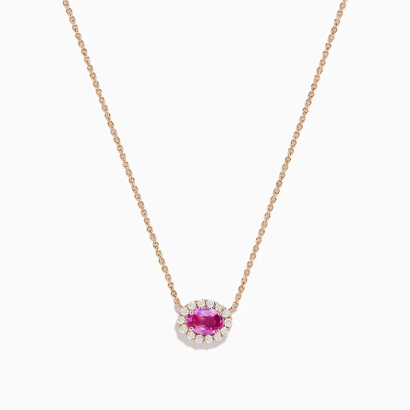 14K Rose Gold Pink Sapphire and Diamond Necklace