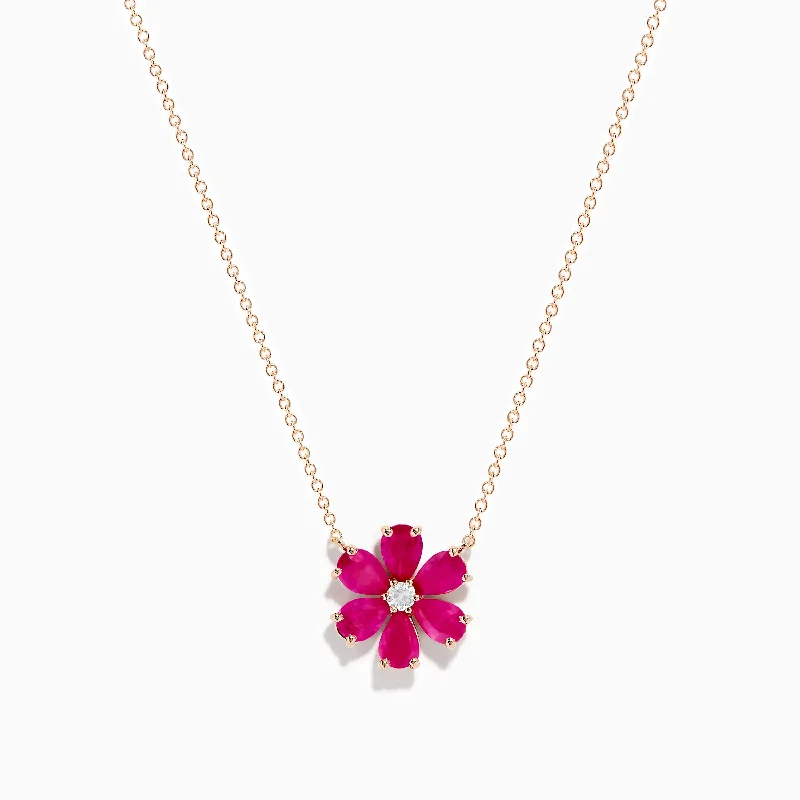 14K Rose Gold Ruby Flower Necklace