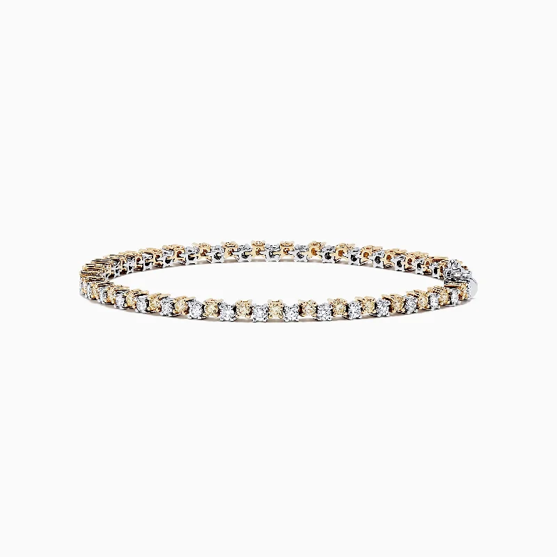 14K Two Tone Gold Yellow and White Diamond Tennis Bracelet, 4.30 TCW