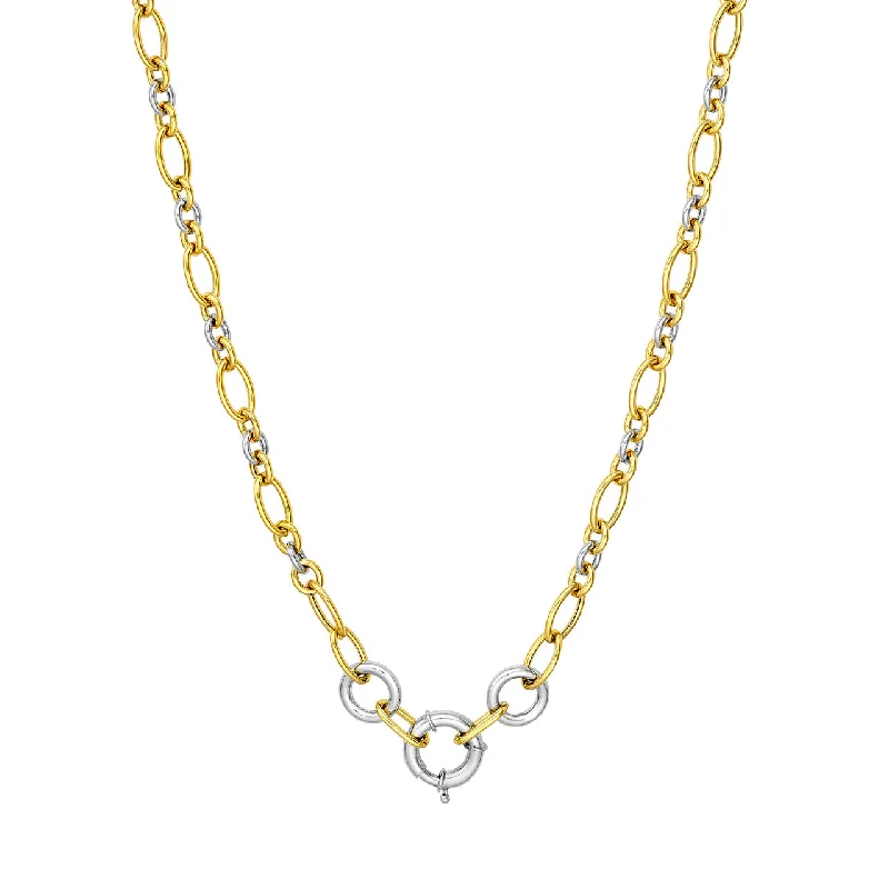 14K Yellow and White Gold Two Tone Alternate Oval Link Necklace