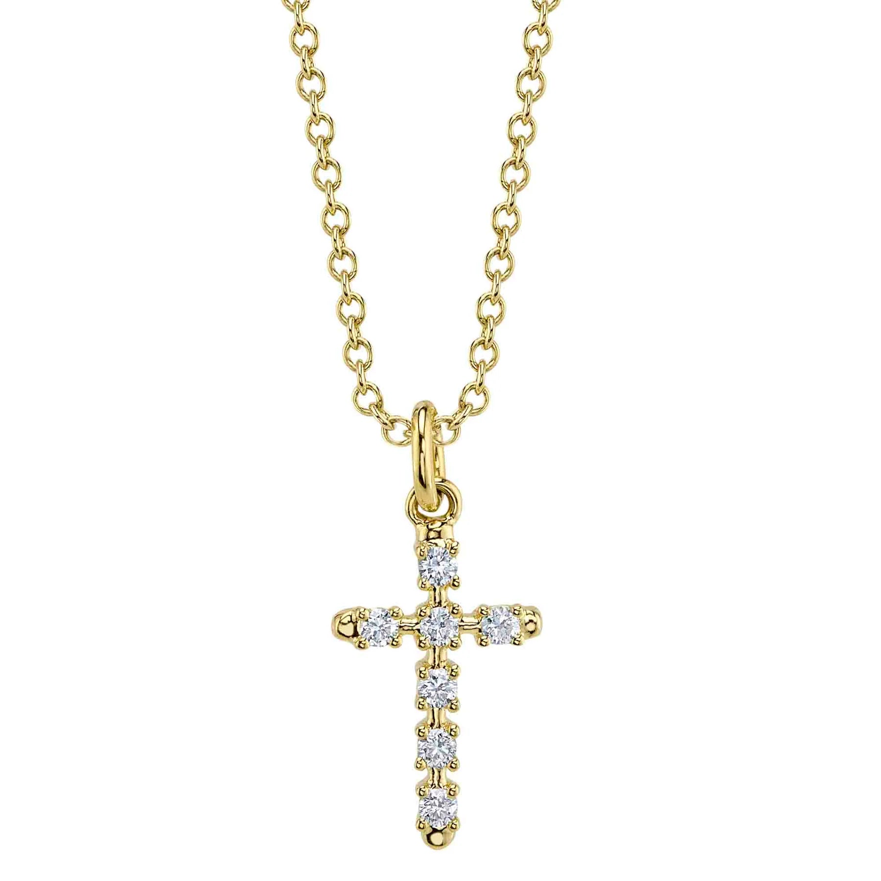 14K Yellow Gold 0.10 Carat Diamond Cross Necklace