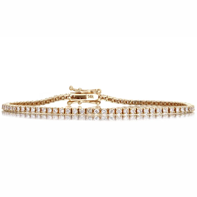 14K Yellow Gold 1.47 Carat Total Weight Round Brilliant Cut Diamond Tennis Bracelet