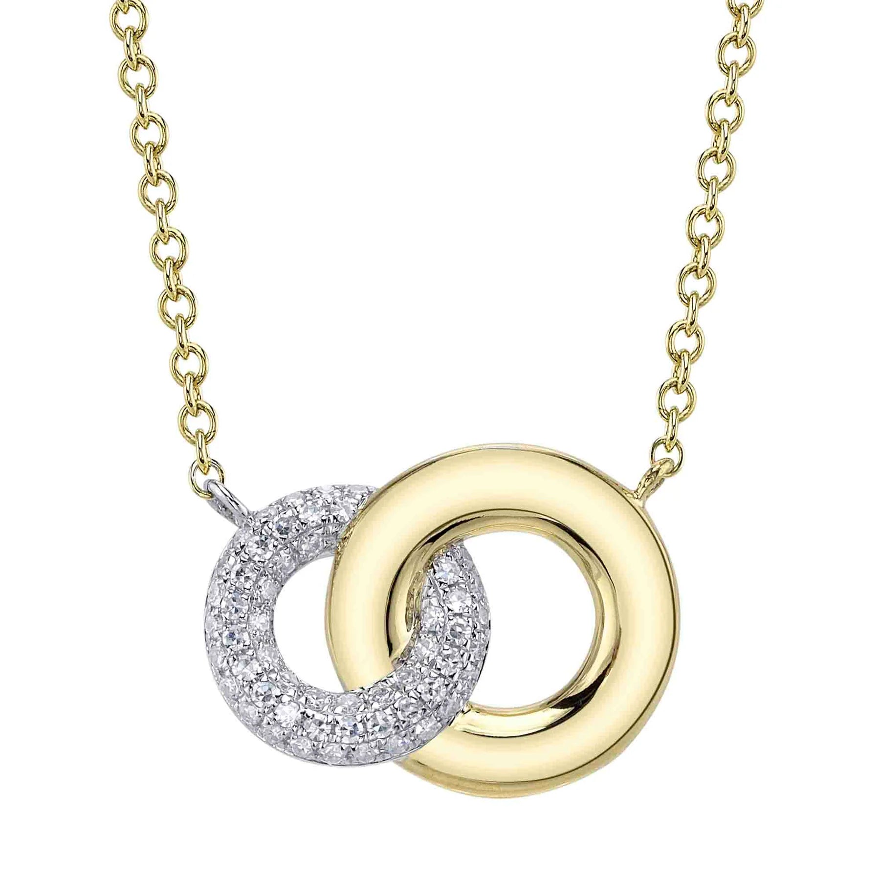 14K Yellow Gold 0.12 Carat Diamond Pave Interlocking Circle Necklace