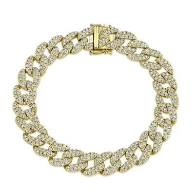 14K Yellow Gold 4.36 Carat Total Weight Diamond Pave Curb Link Bracelet