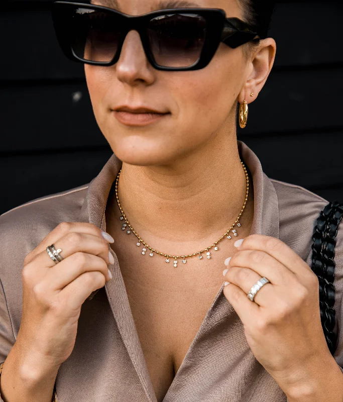 14K Yellow Gold Diamond Bezel Bead Necklace