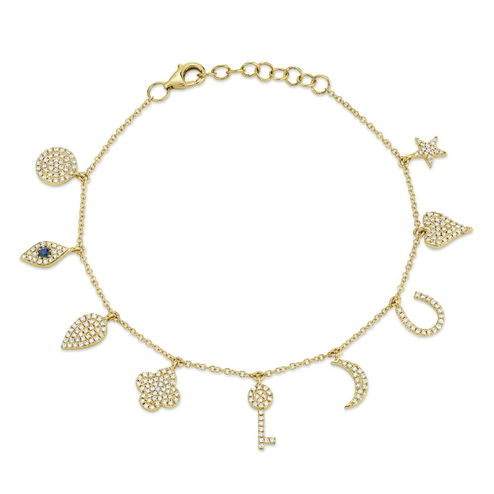 14K Yellow Gold Diamond & Sapphire Charm Bracelet