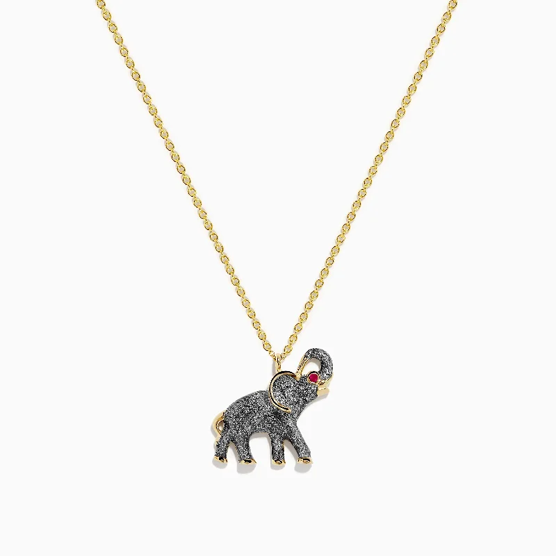 14K Yellow Gold Enamel Elephant Necklace