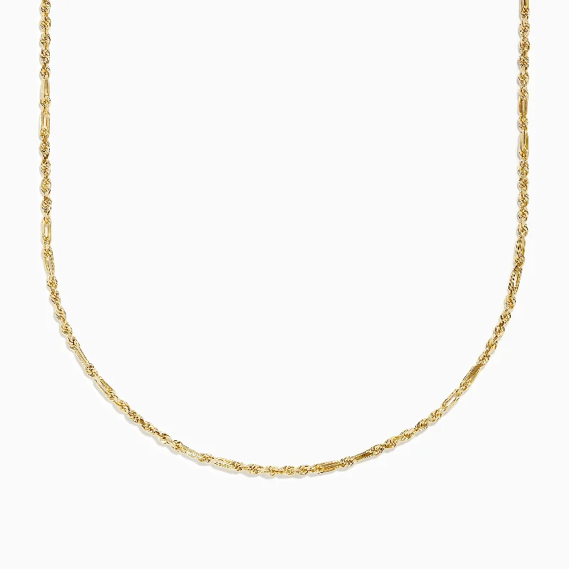 14K Yellow Gold Figaro Rope Chain Necklace 18"