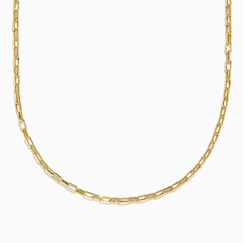 14K Yellow Gold Hollow Rectangle Link Necklace