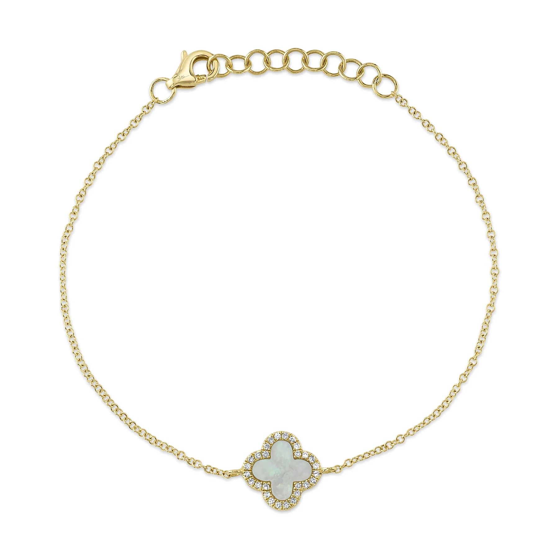 14K Yellow Gold Mother of Pearl Diamond Clover Bracelet