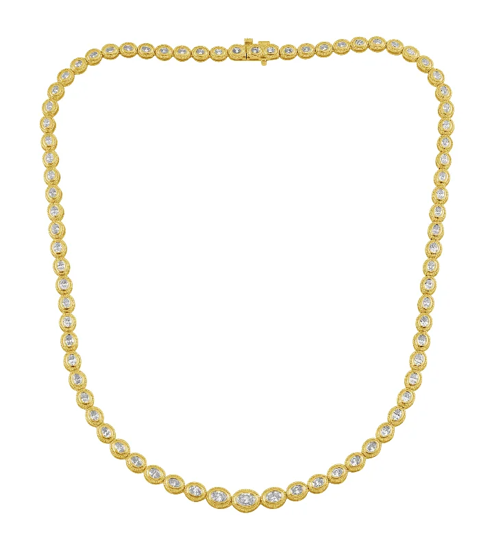 14K Yellow Gold Maven Oval Diamond Tennis Necklace