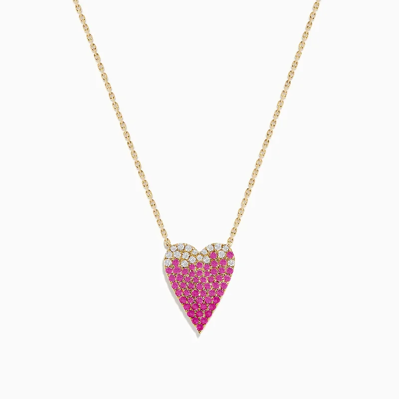 14K Yellow Gold Pink Sapphire and Diamond Heart Necklace