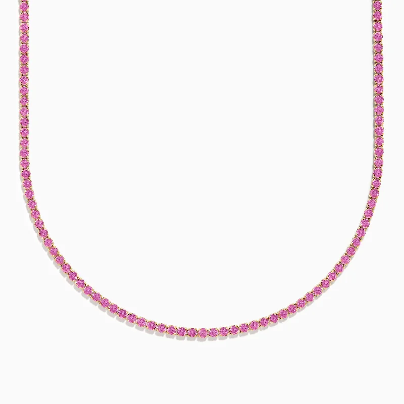 14K Yellow Gold Pink Sapphire Tennis Necklace