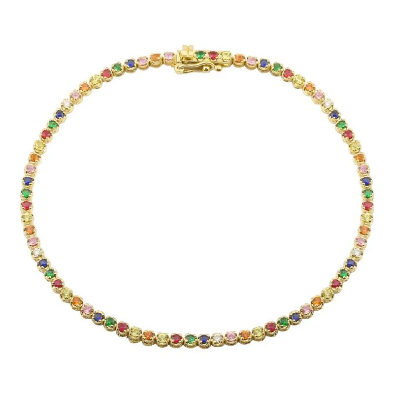 14K Yellow Gold Rainbow Tennis Bracelet