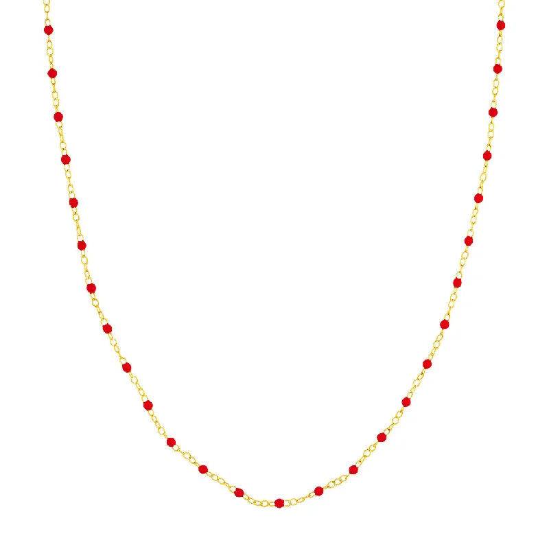 14K Yellow Gold Red Enamel Bead Piatto Necklace