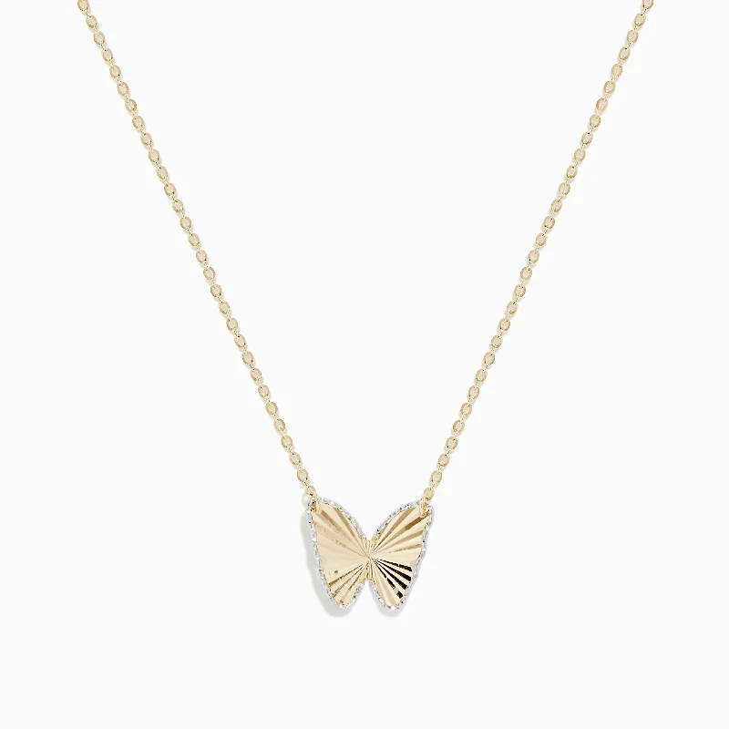 14K Yellow Gold Ribbed Butterfly Necklace