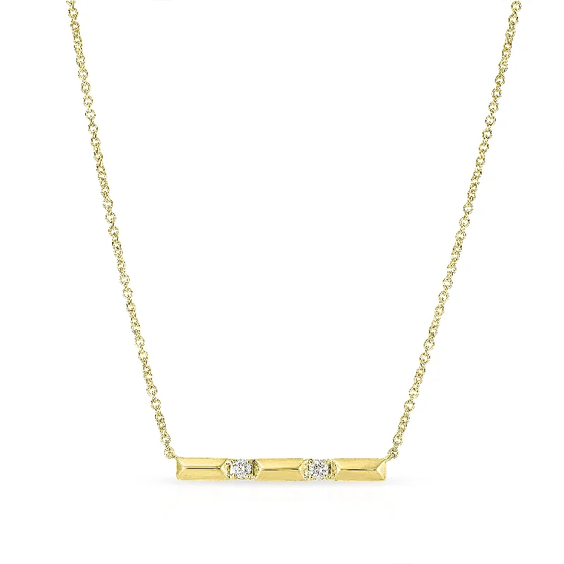 14K Yellow Gold Round Shape Diamonds Bar Necklace (.10ctw)