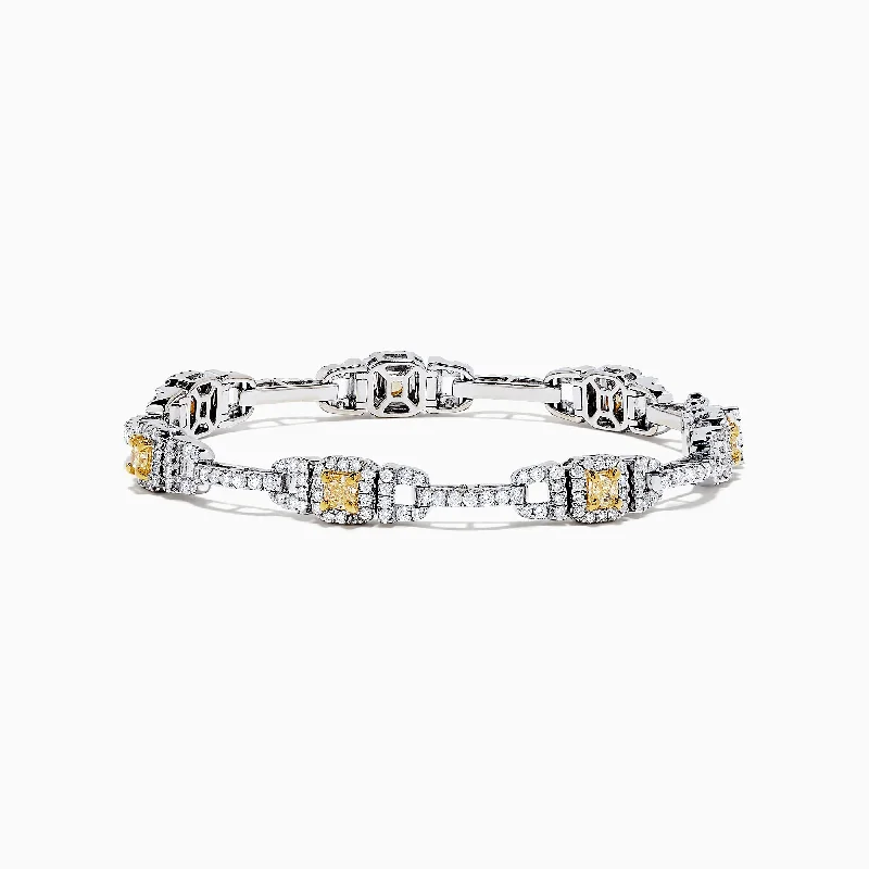 18K Two Tone Gold Yellow and White Diamond Bracelet, 4.37 TCW