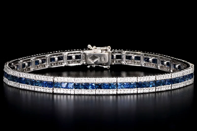 18K White Gold Natural Sapphire & Diamond Line Bracelet