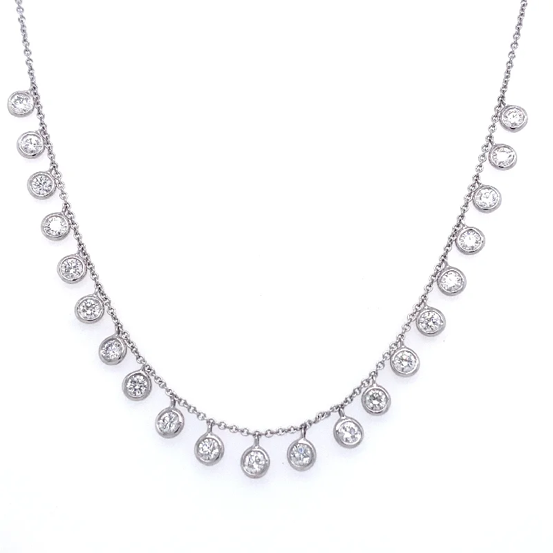 18K White Gold Round Diamond Bezel Station Necklace (2.20ctw)