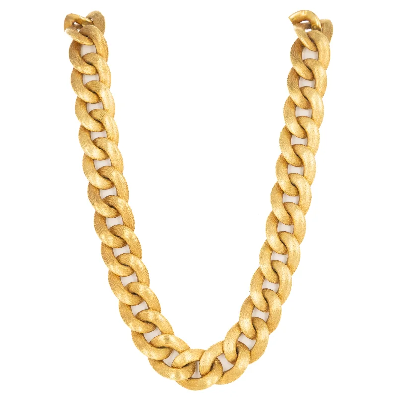 18K Yellow Gold Brushed Curb Link Necklace