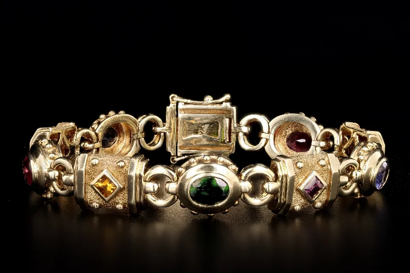 Vintage 14K Yellow Gold Multi Gem Link Bracelet