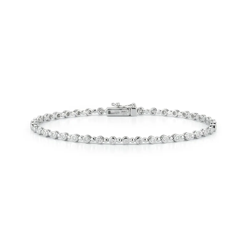 Alternating Diamond and Gold Bead Bezel Tennis Bracelet