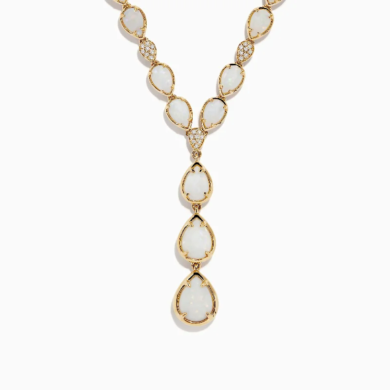 Aurora 14K Yellow Gold Opal and Diamond Y Necklace