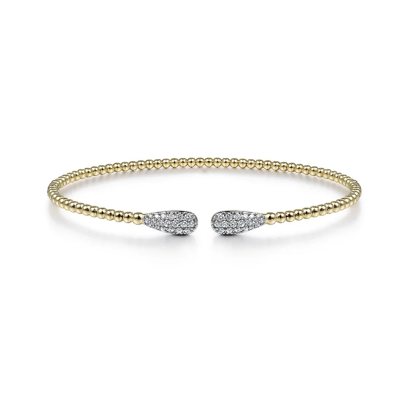 Yellow Gold Beaded Double Diamond Teardrop Bangle - Gabriel & Co.