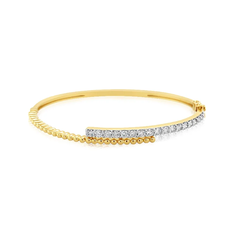 Beaded Gold and Diamond Back and Forth Bangle