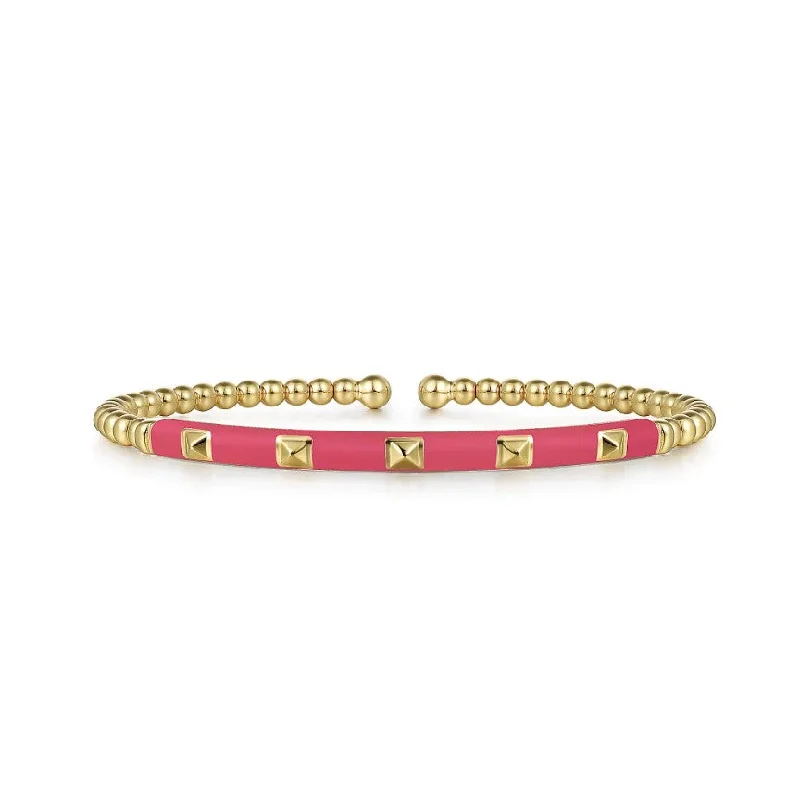 Beaded Gold Bangle With Pink Enamel - Gabriel & Co.