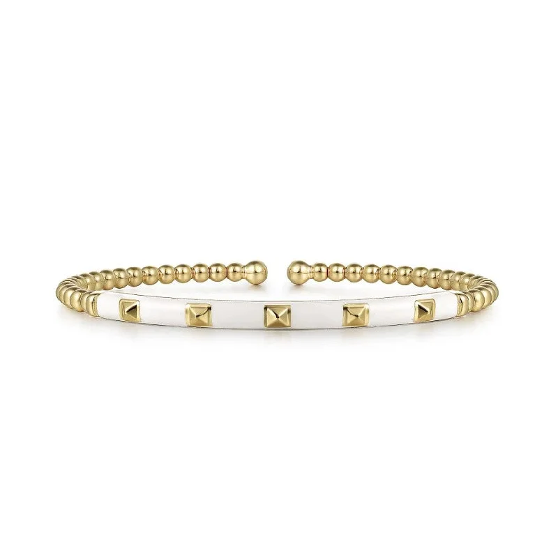 Beaded Gold Bangle With White Enamel - Gabriel & Co.