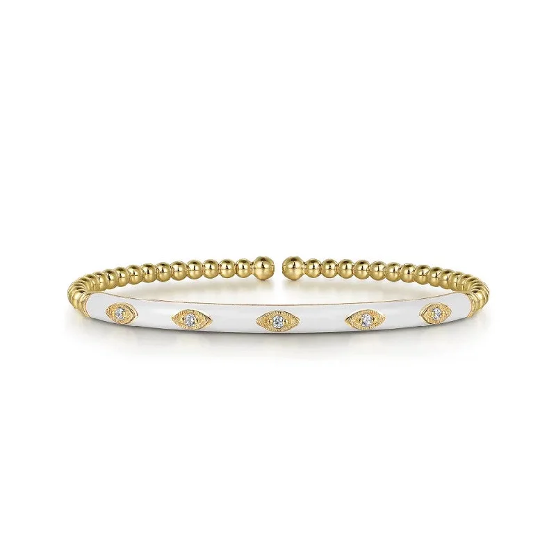 Beaded Gold Diamond Bangle With White Enamel - Gabriel & Co.