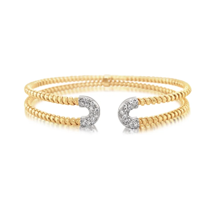 Diamond Tipped Open-Front Wired Gold Bangle