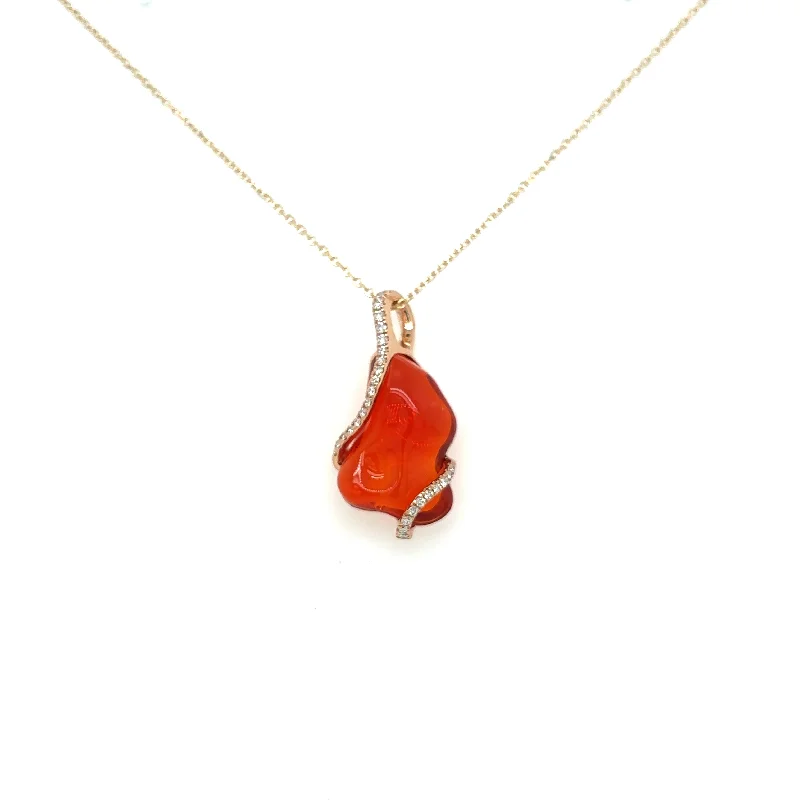 Bremer Jewelry 18K Rose Gold Fire Opal and Diamond Necklace (4.79ctw)