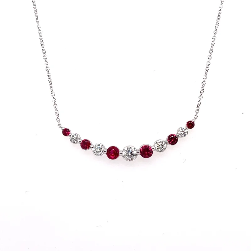 Bremer Jewelry 18K White Gold and 18K White Gold Round Rubies and Diamonds Necklace (1.13ctw)