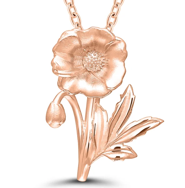 Bremer Jewelry 925 Rose Sterling Silver/Gold Plated August Birth Flower "Poppy" Flower Necklace