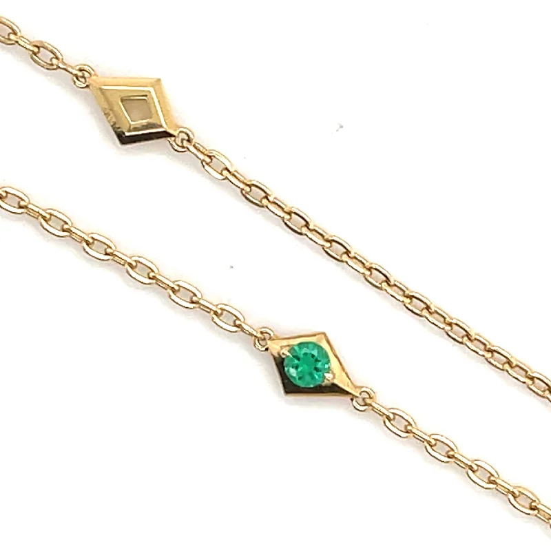 Bremer Jewelry Round Shape Emeralds 18K Yellow Gold Station Necklace (0.34ctw)