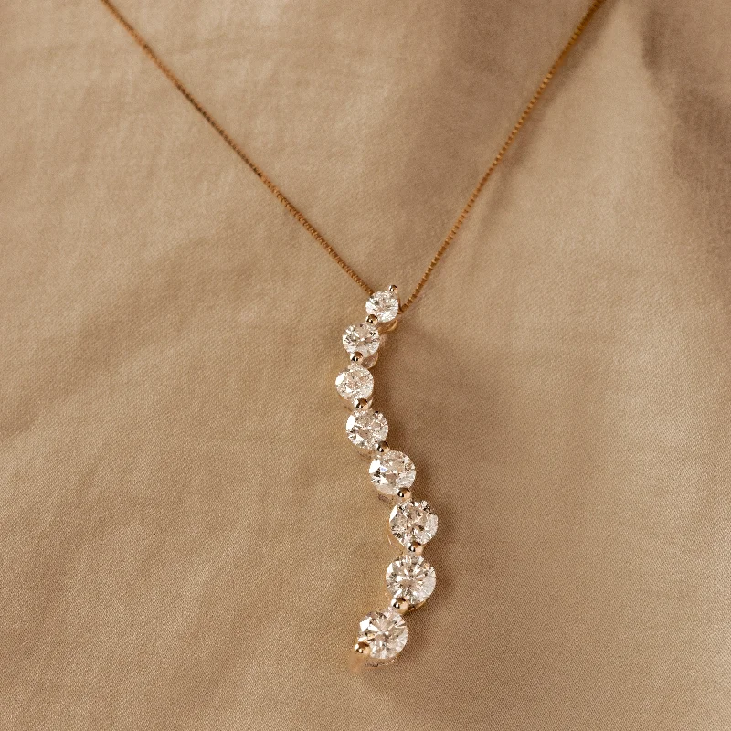 14K Gold Round Diamond Journey Graduated Necklace