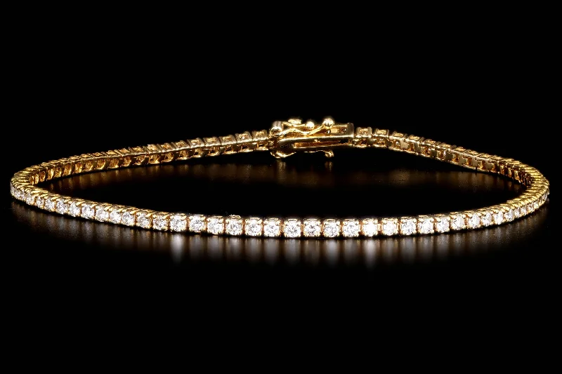 14K Yellow Gold 2.27 Carat Total Weight Round Brilliant Cut Diamond Tennis Bracelet