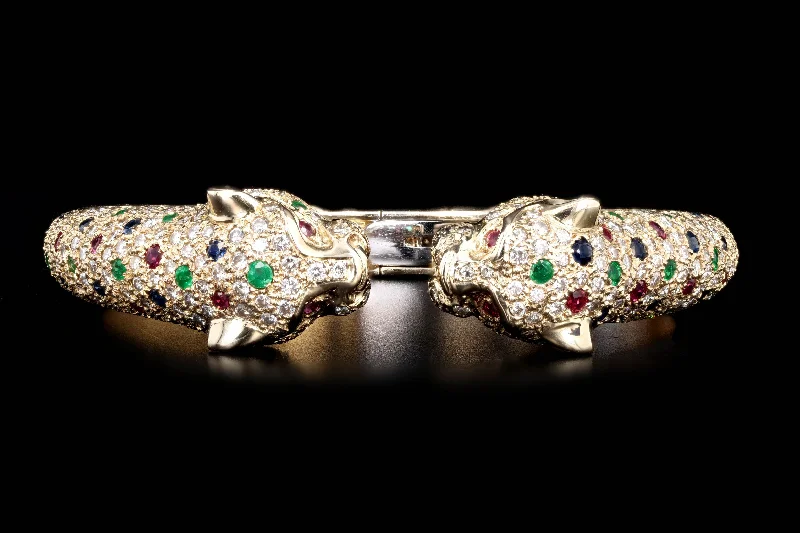 14K Yellow Gold Diamond & Gemstone Panther Bracelet