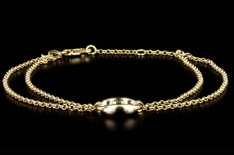 14K Yellow Gold Puff Mariner Link Double Strand Bracelet